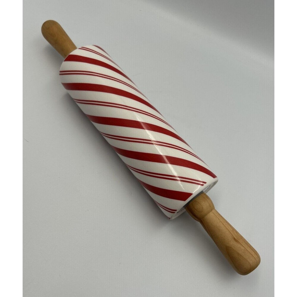 Christmas Ceramic Rolling Pin Red White Candy Cane Peppermint Holiday Gift